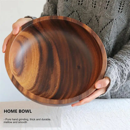 Natural Wooden Bowl – Large Salad Bowl, Fruit Bowl & Food Serving Container for Home & Restaurant – Eco-Friendly Wooden Kitchen Utensils