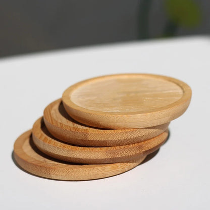 Bamboo Coaster Round Plant Tray - Raised Rim Wooden Saucer - Eco Friendly Cup Holder & Succulent Base