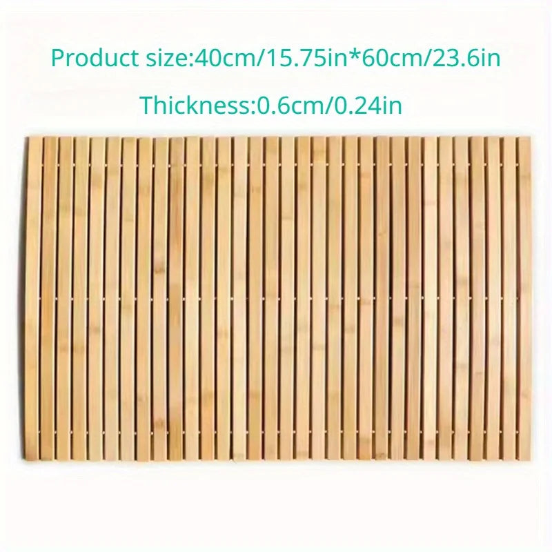 Nordic Spa Bamboo Bath Mat - Non-Slip, Water Resistant & Roll-Up Design