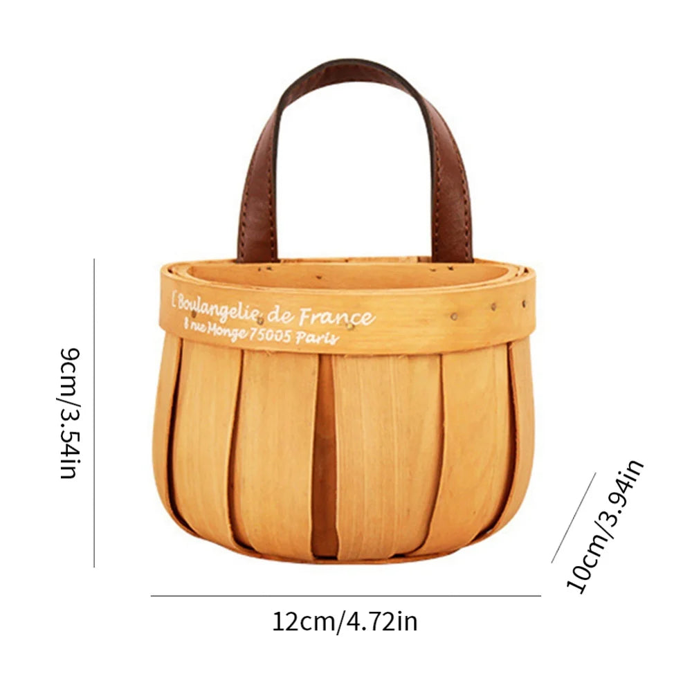 Nordic Woven Wood Chip Wall Hanging Basket - Rustic Farmhouse Storage Pocket & Planter - Natural Decoration