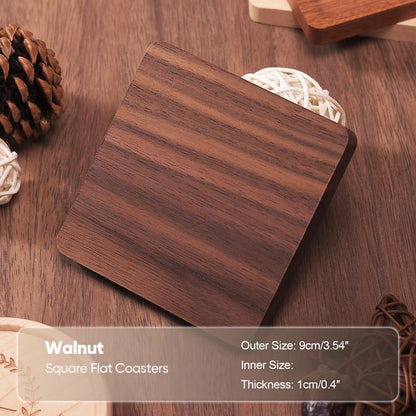 Premium Solid Walnut & Beech Wood Coaster – Round or Square Drink Cup Mat, Heat-Resistant Coffee & Tea Cup Pad, 8.8cm Durable Drink Placemats