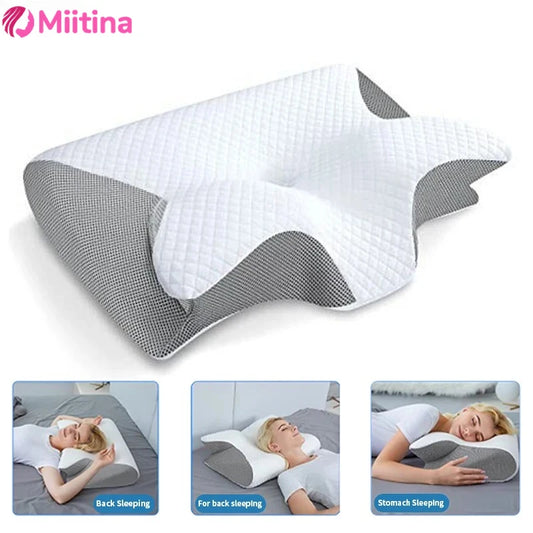 Anti-Neck Pain Butterfly Pillow - Revolutionary Slow Rebound Memory Foam with Orthopedic Massage Function, Eliminates Morning Stiffness, Wake Up Pain-Free Guaranteed