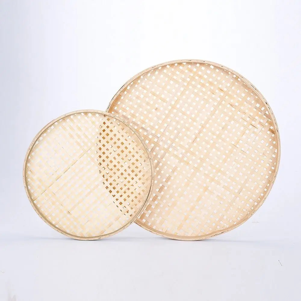 NordicNature Handwoven Bamboo Serving Tray & Wall Decor - Eco-Friendly Round Storage Basket