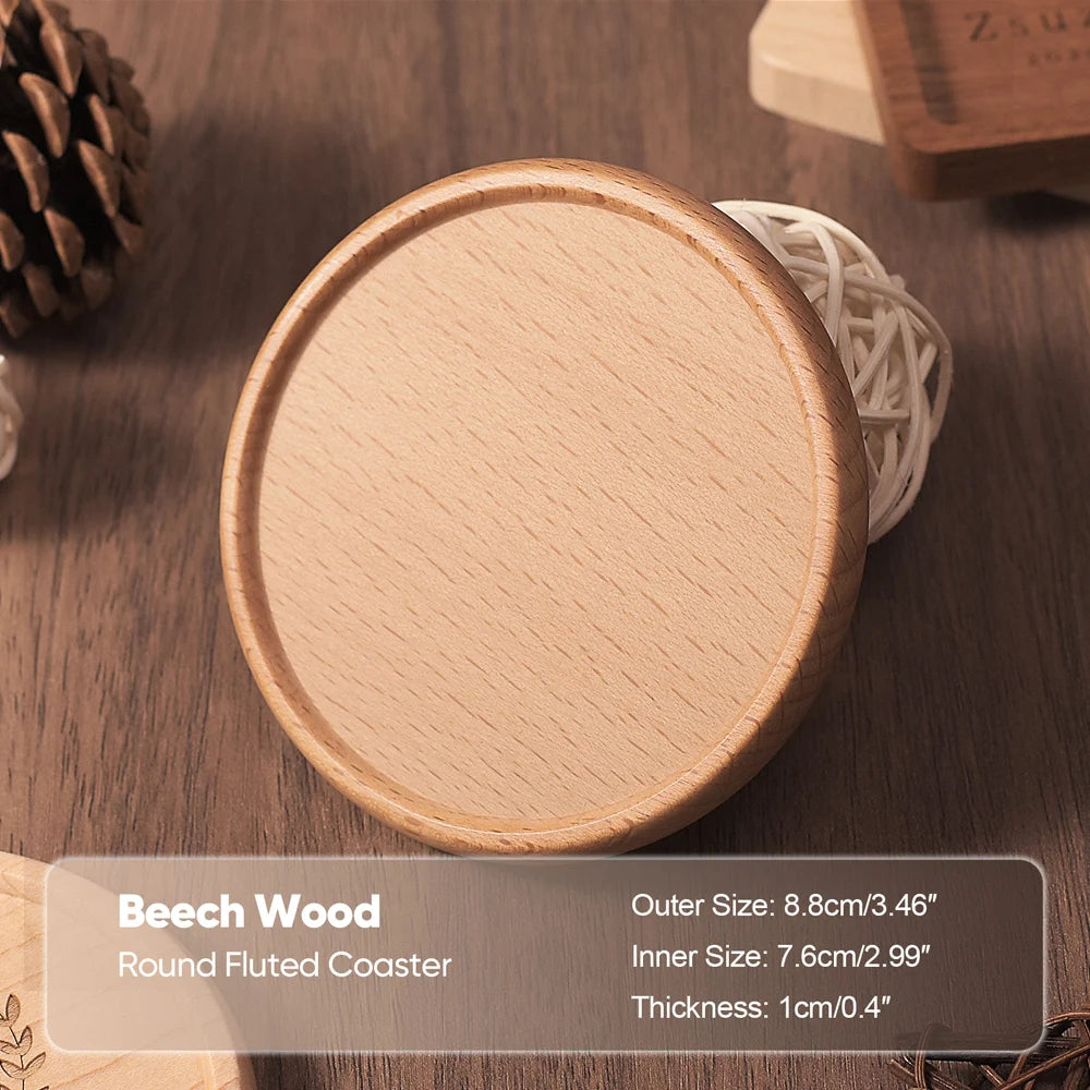 Premium Solid Walnut & Beech Wood Coaster – Round or Square Drink Cup Mat, Heat-Resistant Coffee & Tea Cup Pad, 8.8cm Durable Drink Placemats