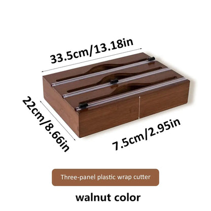 Bamboo Kitchen Wrap Dispenser with Foil & Cling Film Cutter – Plastic Wrap, Aluminum Foil & Bag Organizer – Fresh Bag, Trash Bag Holder – Refillable Wooden Storage Box - 1pc