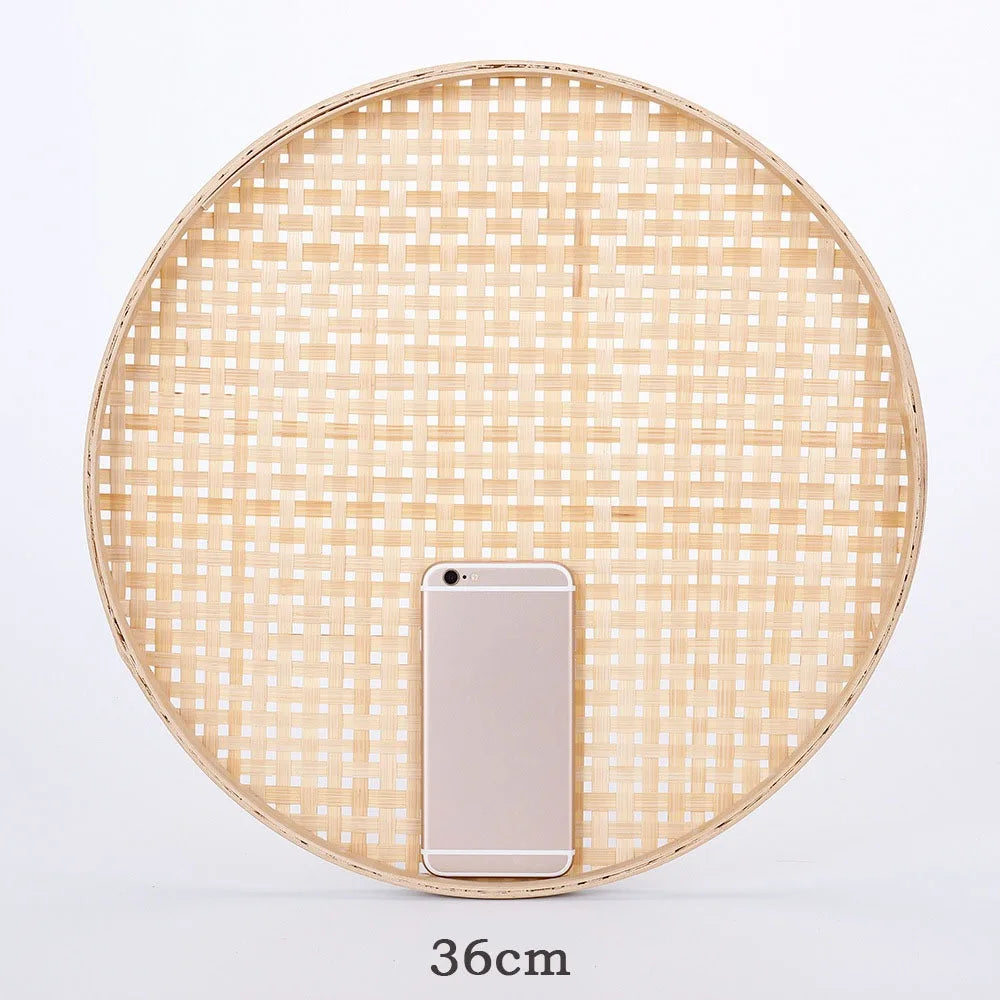 NordicNature Handwoven Bamboo Serving Tray & Wall Decor - Eco-Friendly Round Storage Basket