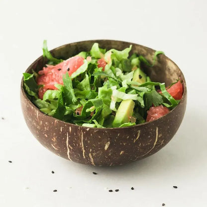 Natural Coconut Shell Bowls – Wooden Salad & Serving Bowls with Utensils | Eco-Friendly, Reusable for Breakfast, Parties & Dining