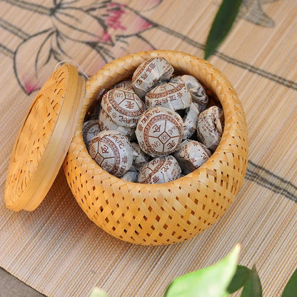 Handvävd Bambu Teburk - Dubbellagrad Förvaringsask för Te & Kryddor - Japandi Inredning