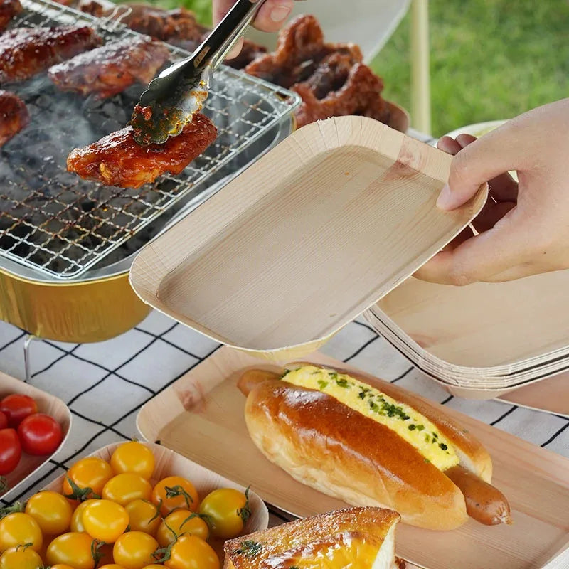 10/20 pcs Disposable Rectangle Plates - Compostable Wood Grain Paper Trays for Bread and Dinner. Eco-Friendly Disposable Tableware Accessories