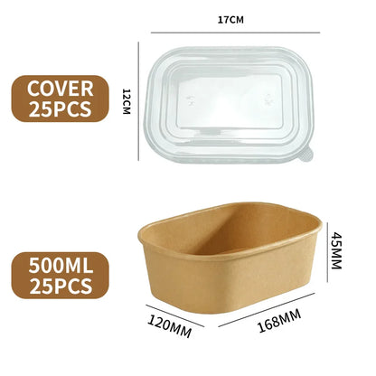 Disposable Kraft Paper Bowls with Lids (25 Sets) – Eco-Friendly Food Containers for Soup, Salad & Hot Foods