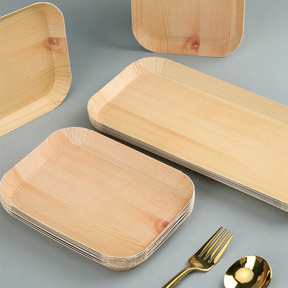 10/20 pcs Disposable Rectangle Plates - Compostable Wood Grain Paper Trays for Bread and Dinner. Eco-Friendly Disposable Tableware Accessories