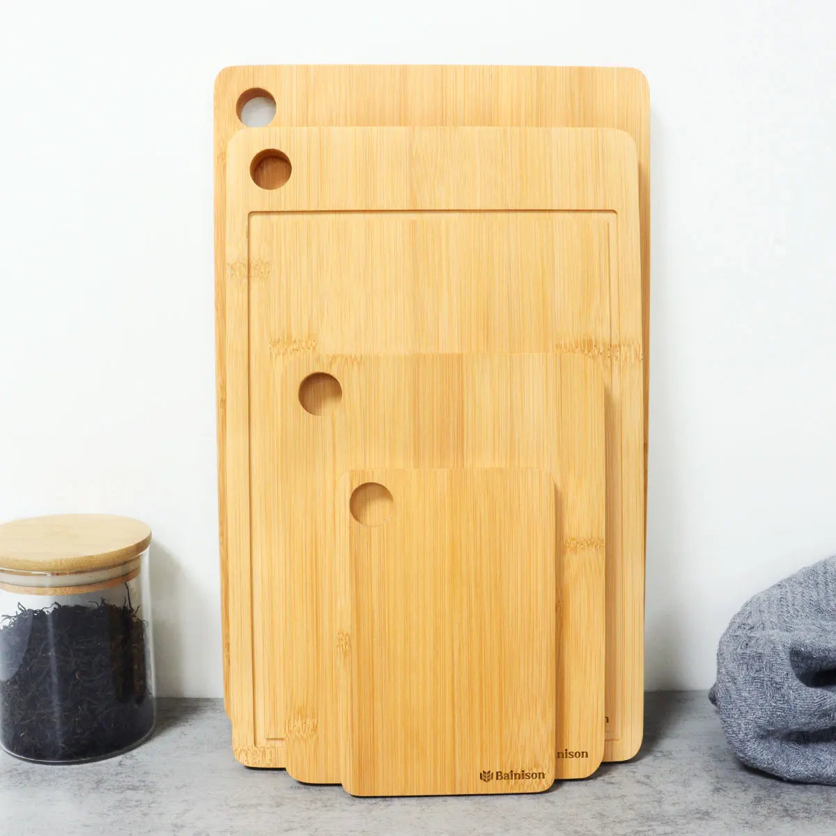 Bainison  Bamboo Cutting Board Set - Organic Wood Chopping Blocks with Juice Groove & Handle - Antibacterial Kitchen Essentials