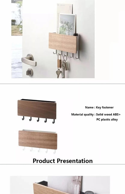 Wall Hanging Bamboo Key Organizer – Rectangle Key Rack Holder with Coat Hooks, Home Decor Storage