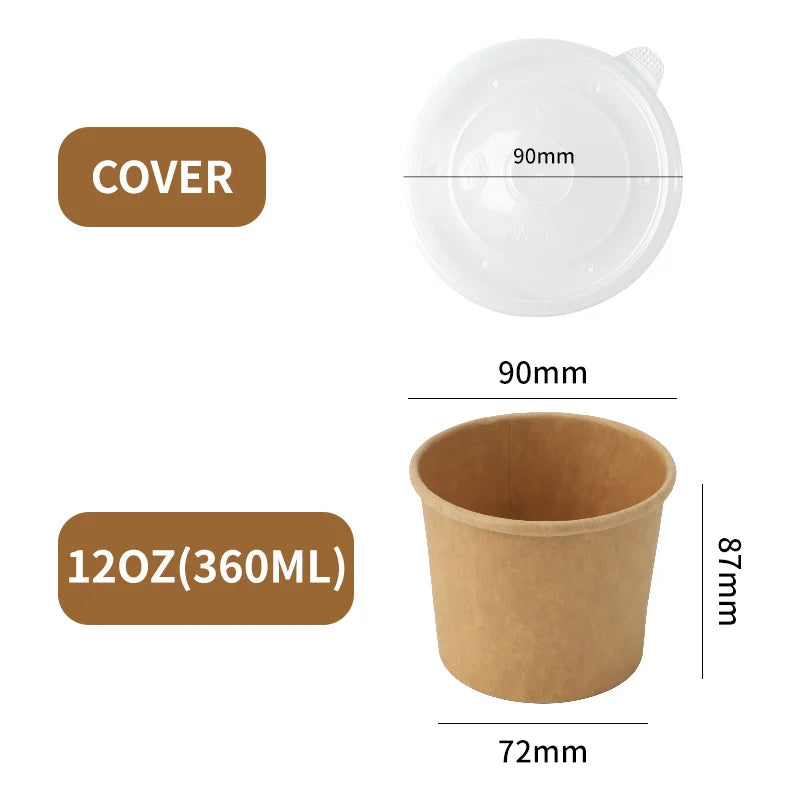 Disposable Kraft Paper Bowls with Lids (25 Sets) – Eco-Friendly Food Containers for Soup, Salad & Hot Foods