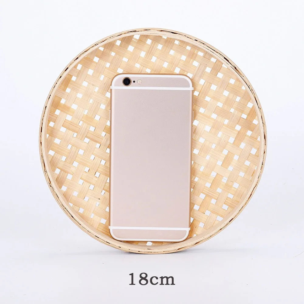 NordicNature Handwoven Bamboo Serving Tray & Wall Decor - Eco-Friendly Round Storage Basket