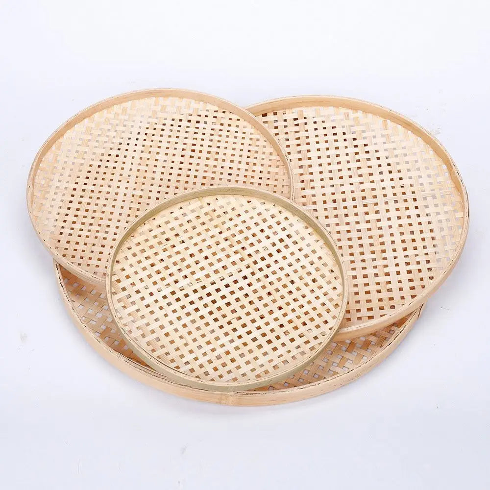 NordicNature Handwoven Bamboo Serving Tray & Wall Decor - Eco-Friendly Round Storage Basket