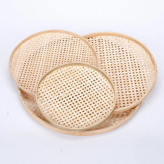 NordicNature Handwoven Bamboo Serving Tray & Wall Decor - Eco-Friendly Round Storage Basket