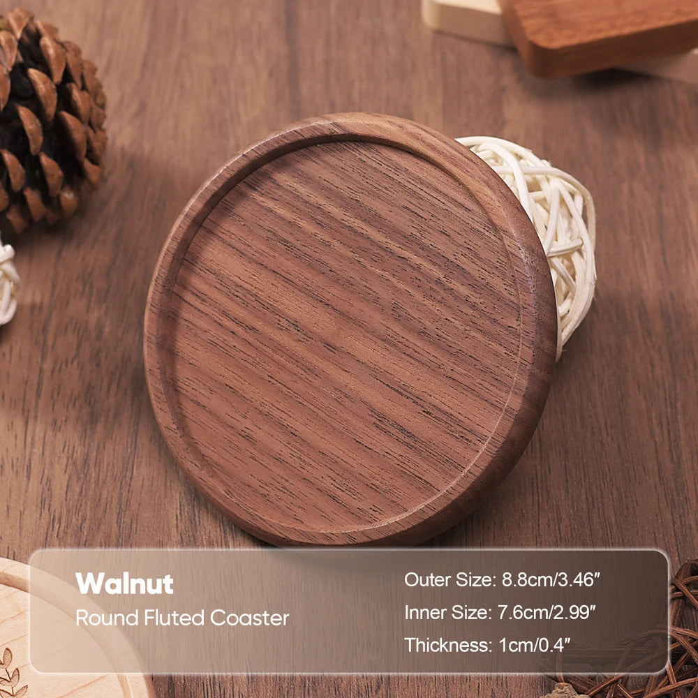 Premium Solid Walnut & Beech Wood Coaster – Round or Square Drink Cup Mat, Heat-Resistant Coffee & Tea Cup Pad, 8.8cm Durable Drink Placemats