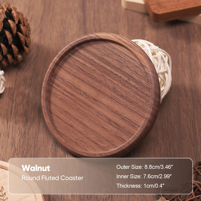 Premium Solid Walnut & Beech Wood Coaster – Round or Square Drink Cup Mat, Heat-Resistant Coffee & Tea Cup Pad, 8.8cm Durable Drink Placemats