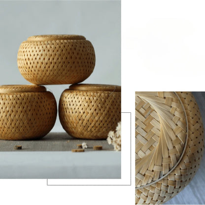 Handvävd Bambu Teburk - Dubbellagrad Förvaringsask för Te & Kryddor - Japandi Inredning