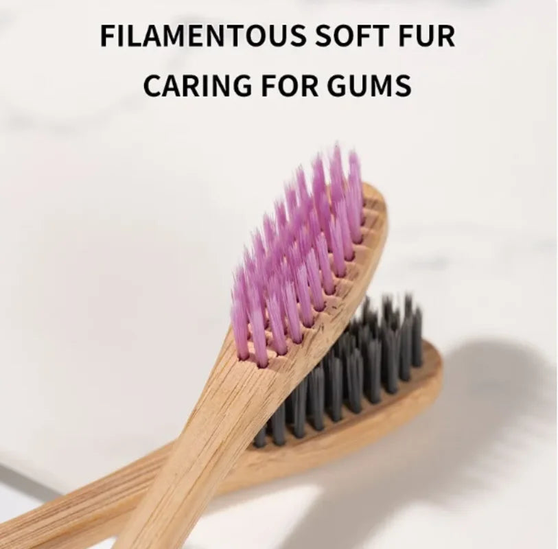 Single Cowhide Wrapped Bamboo Toothbrush Set, Natural and Environmentally Friendly; One Box of 10 Pieces