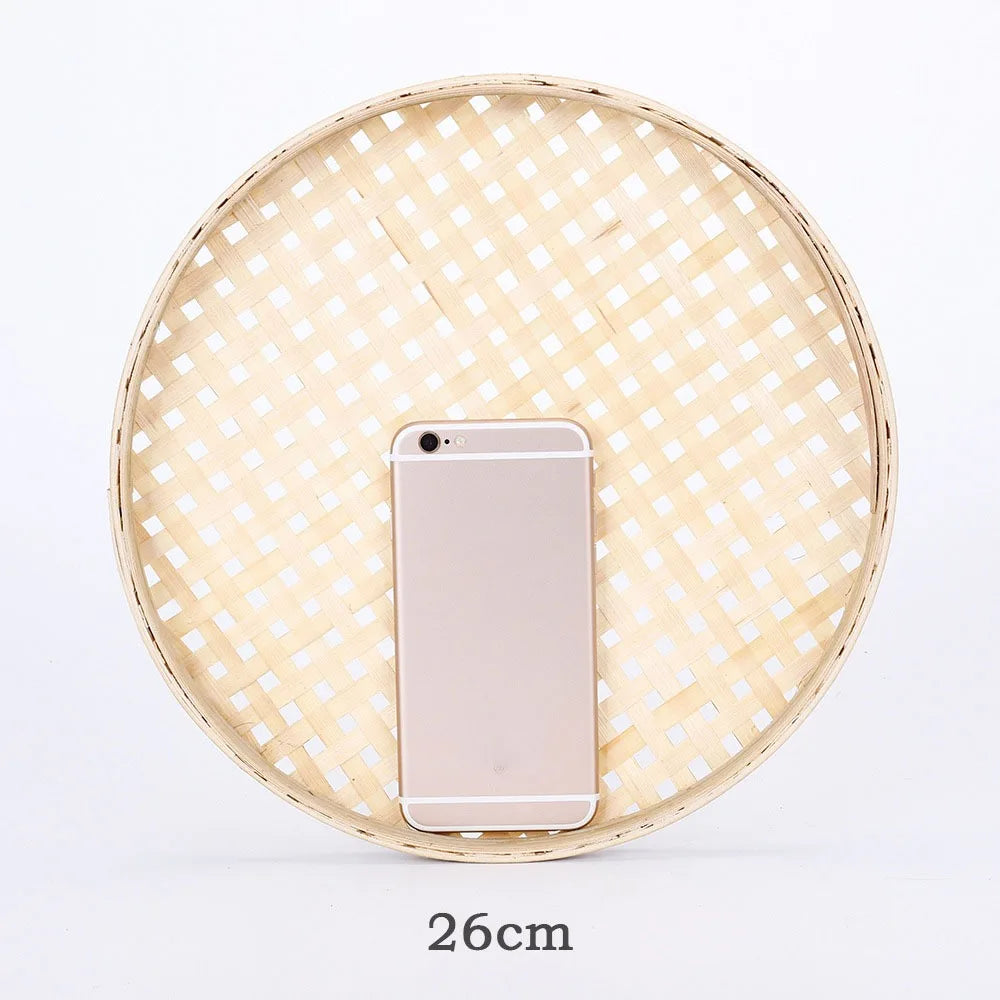 NordicNature Handwoven Bamboo Serving Tray & Wall Decor - Eco-Friendly Round Storage Basket