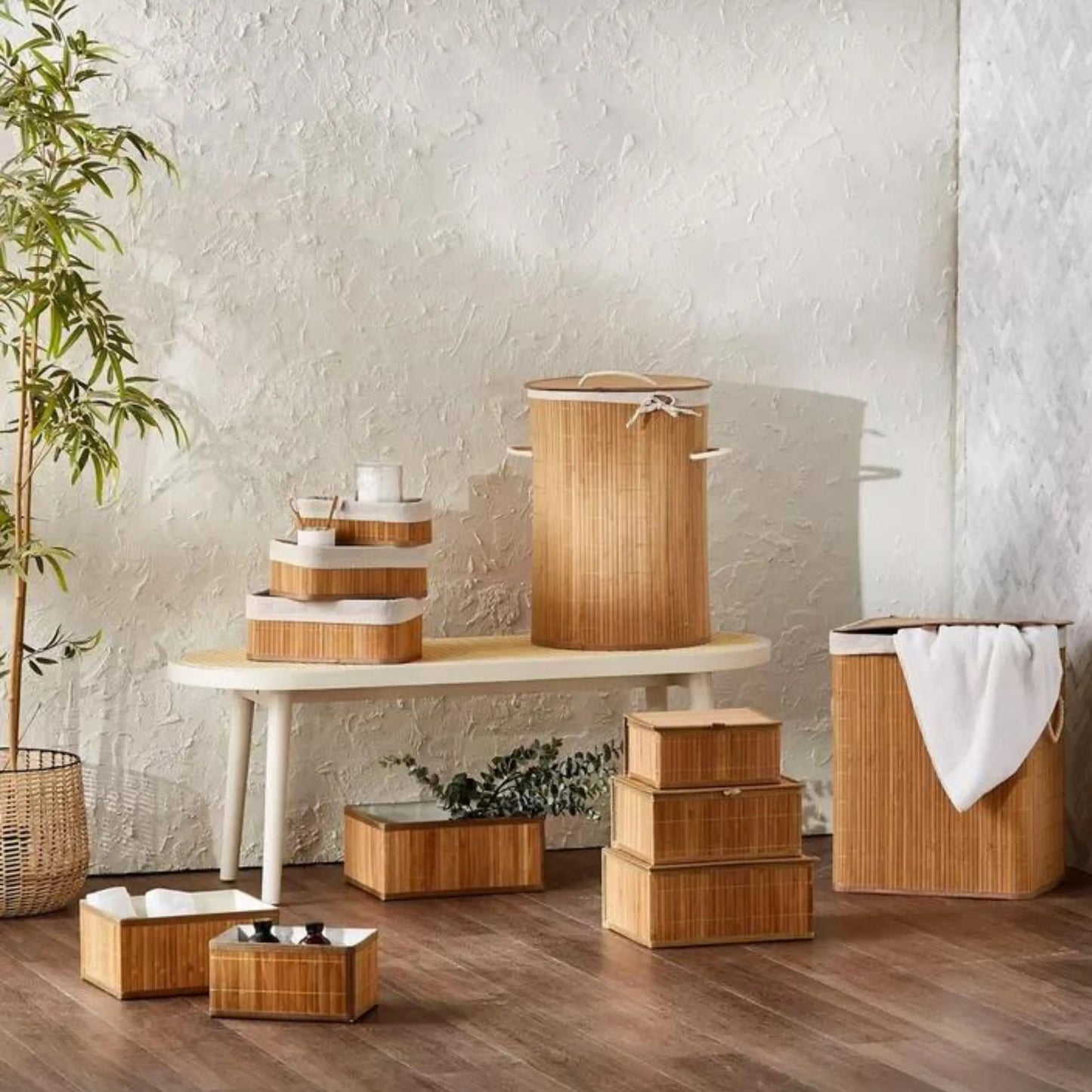 Eco-Luxe Natural Bamboo Laundry Hamper 58L, Round 35x50cm - Foldable with Lid & Removable Liner