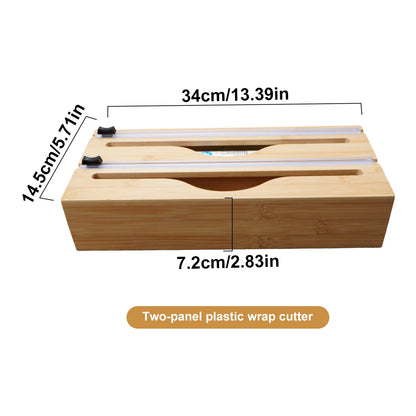 Bamboo Kitchen Wrap Dispenser with Foil & Cling Film Cutter – Plastic Wrap, Aluminum Foil & Bag Organizer – Fresh Bag, Trash Bag Holder – Refillable Wooden Storage Box - 1pc