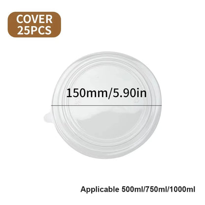 25pcs Disposable Lunch Box Kraft Paper for Bowl Soup, Salad, Noodle Bowl