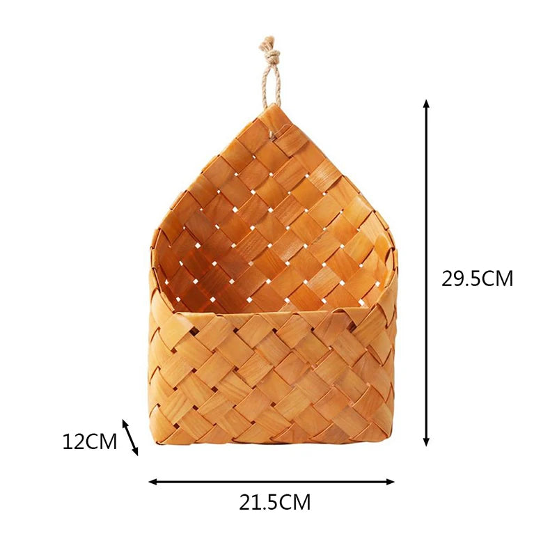 Nordic Woven Wood Chip Wall Hanging Basket - Rustic Farmhouse Storage Pocket & Planter - Natural Decoration