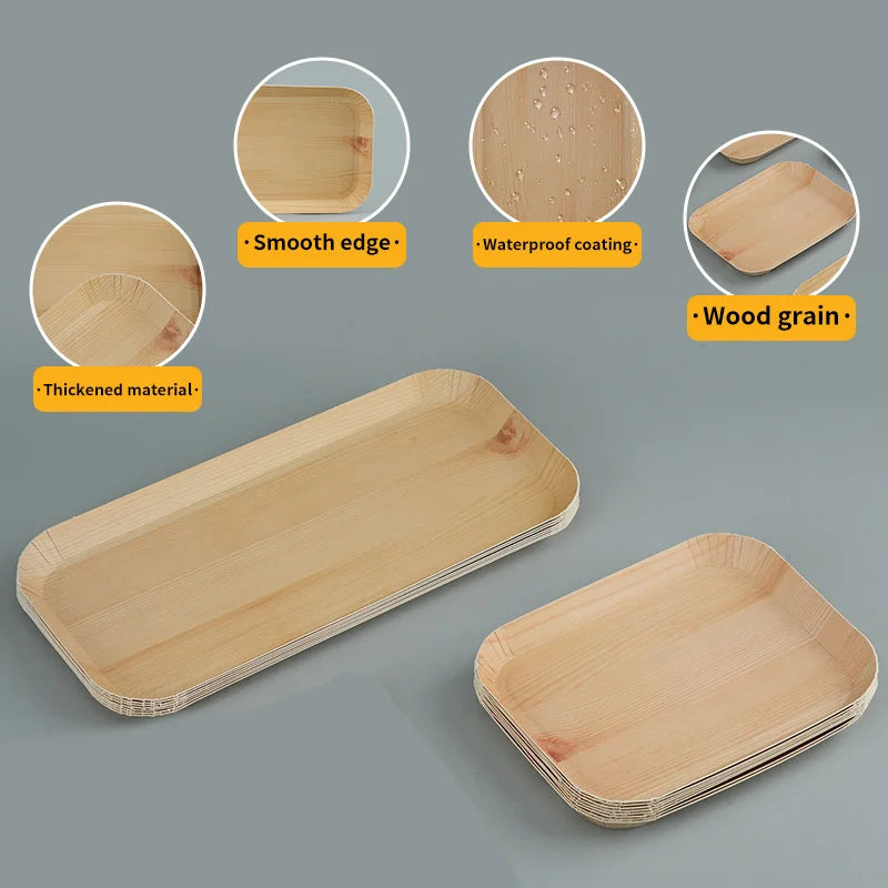 10/20 pcs Disposable Rectangle Plates - Compostable Wood Grain Paper Trays for Bread and Dinner. Eco-Friendly Disposable Tableware Accessories
