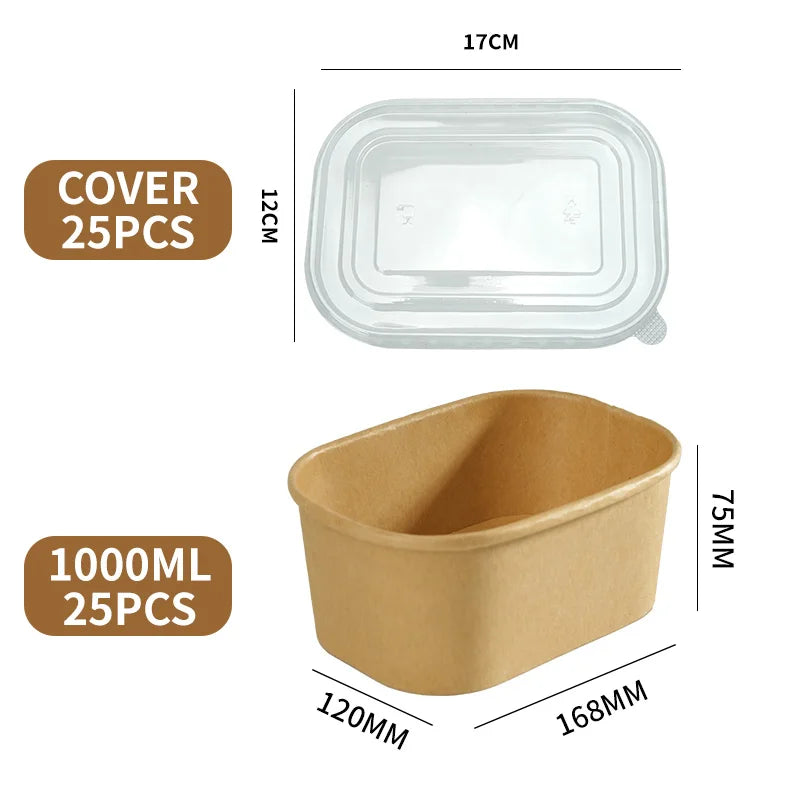 Disposable Kraft Paper Bowls with Lids (25 Sets) – Eco-Friendly Food Containers for Soup, Salad & Hot Foods