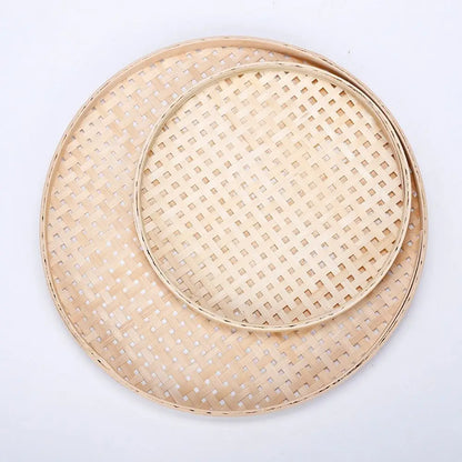 NordicNature Handwoven Bamboo Serving Tray & Wall Decor - Eco-Friendly Round Storage Basket