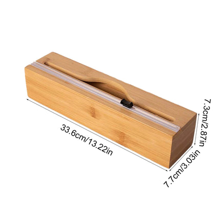 Bamboo Kitchen Wrap Dispenser with Foil & Cling Film Cutter – Plastic Wrap, Aluminum Foil & Bag Organizer – Fresh Bag, Trash Bag Holder – Refillable Wooden Storage Box - 1pc