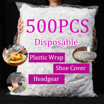 Food-Grade Elastic Plastic Wrap, Disposable Shoe Covers, Shower Caps, Dust Saver Bags - Kitchen Essentials