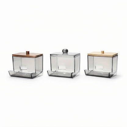 Acrylic Q-Tip Dispenser with Bamboo Lid - Automatic Gravity Drop Cotton Swab Organizer & Storage Box