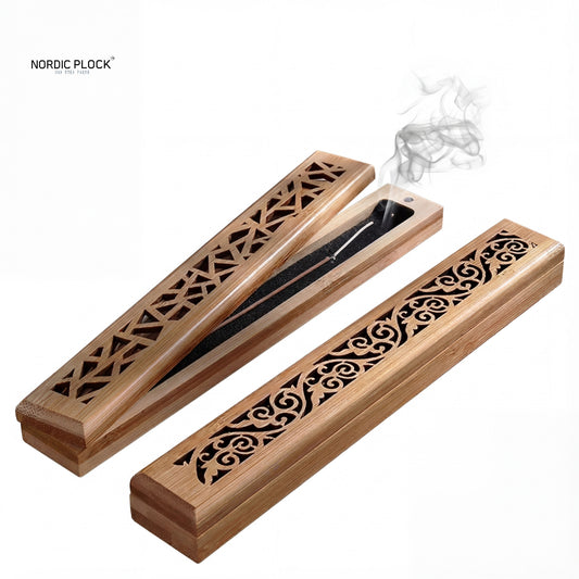 Bamboo Wooden Incense Burner Box - Fireproof Ash Catcher & Storage - 23.5cm Aromatherapy Holder