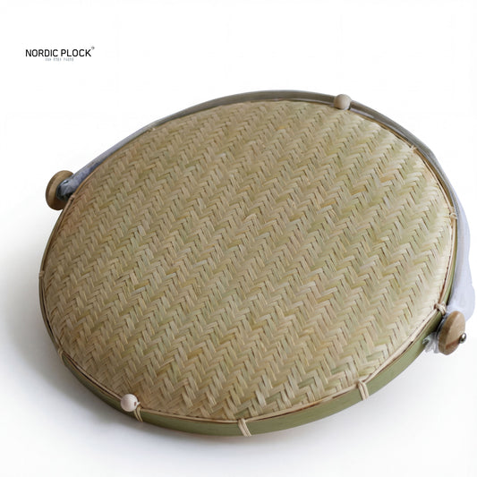 Hand-Woven Bamboo Food Serving Tent Basket with Retractable Mesh Cover (30cm) - Anti-Fly Fruit & Bread Storage