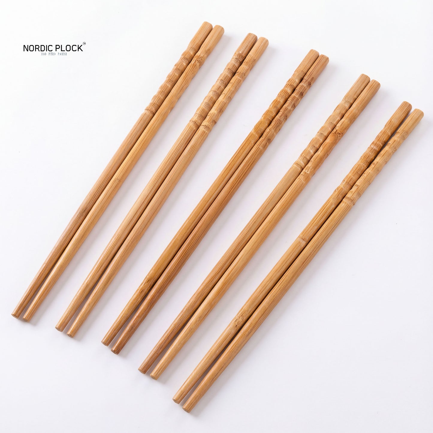 ZenGrip Natural Bamboo Chopsticks 5-Pair Set, Wheat Pattern, 24cm - Reusable Anti-Slip Wooden Cutlery