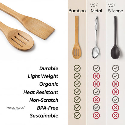 6-Piece Bamboo Kitchen Utensil Set - Organic, Non-Stick Safe & Heat Resistant Cooking Tools