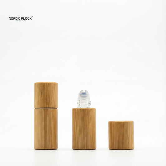 Eco-Luxe 3/5/10ml Bamboo Essential Oil Roller Bottle - Refillable Glass Core with Stainless Steel Ball