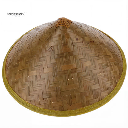 Authentic Bamboo Conical Hat - Traditional Asian Rice Farmer Sun Hat for Gardening, Fishing & Samurai Cosplay - Reinforced Yellow Rim