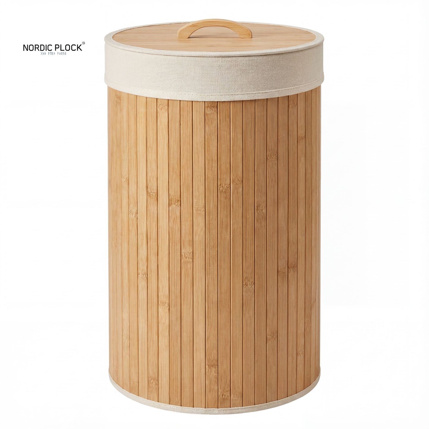 Eco-Luxe Natural Bamboo Laundry Hamper 58L, Round 35x50cm - Foldable with Lid & Removable Liner