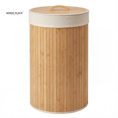 Eco-Luxe Natural Bamboo Laundry Hamper 58L, Round 35x50cm - Foldable with Lid & Removable Liner