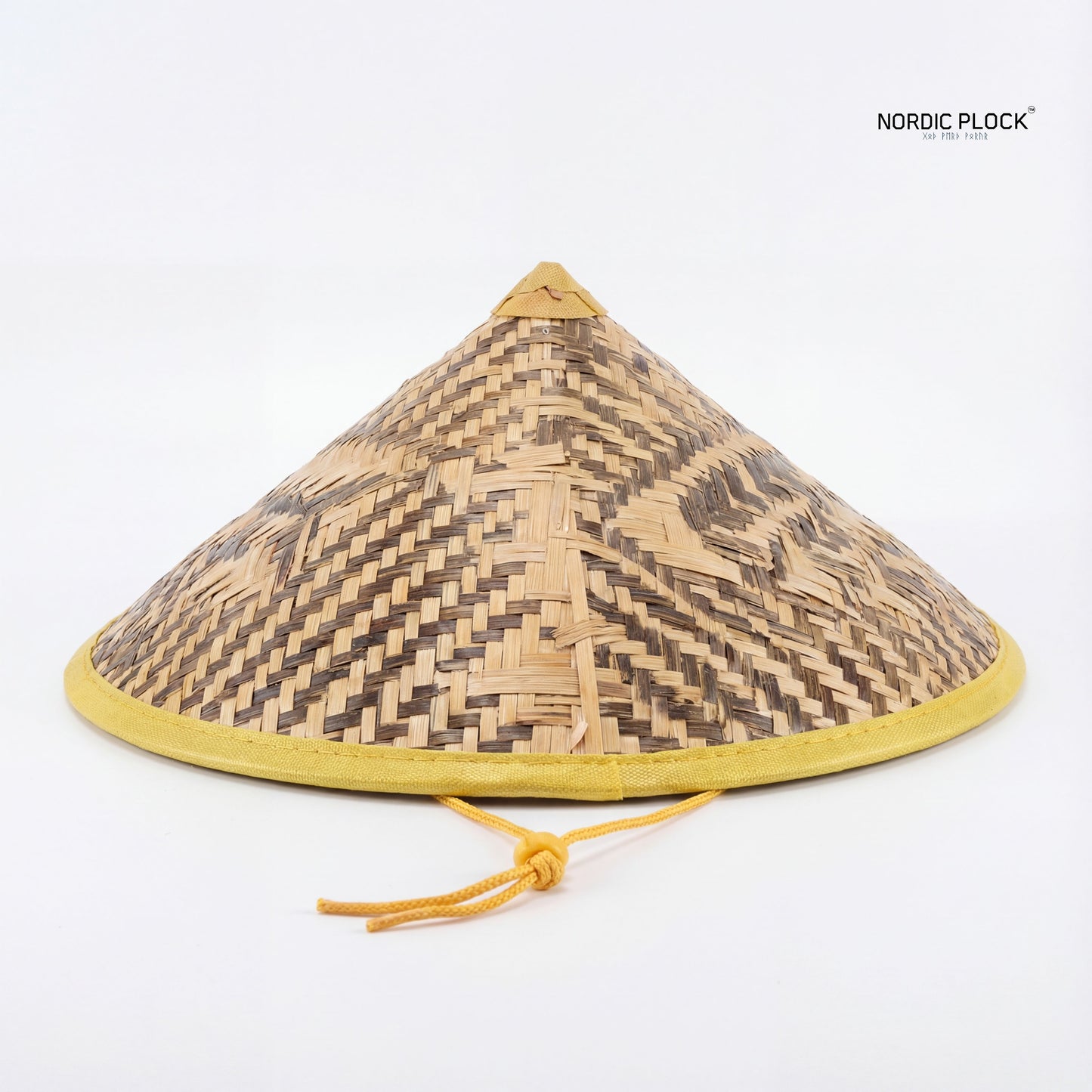 Authentic Bamboo Conical Hat - Traditional Asian Rice Farmer Sun Hat for Gardening, Fishing & Samurai Cosplay - Reinforced Yellow Rim