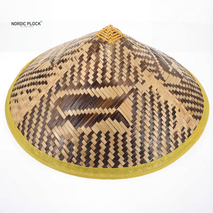 Authentic Bamboo Conical Hat - Traditional Asian Rice Farmer Sun Hat for Gardening, Fishing & Samurai Cosplay - Reinforced Yellow Rim