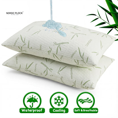 Waterproof Bamboo Pillow Protectors (2-Pack) - Cooling, Breathable & Hypoallergenic Bedding Encasement with Zipper