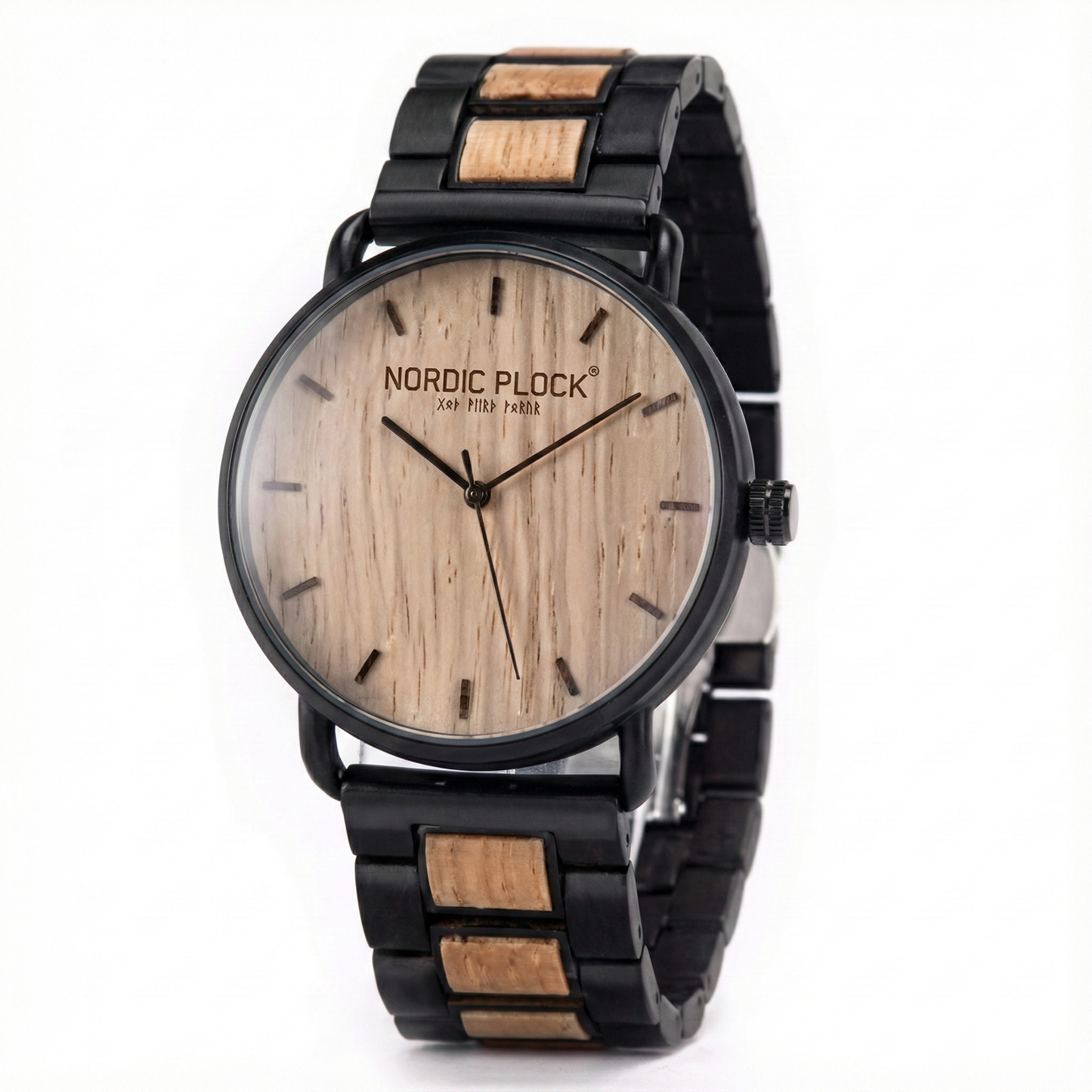 Wooden Watch for man - Zebrawood & Black Stainless Steel - Minimalist Analog Quartz