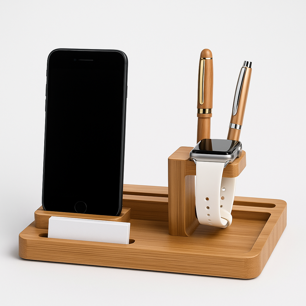 Kompatibelt laddningsställ för Apple Watch - Organiserad för flera enheter i bambu och trä