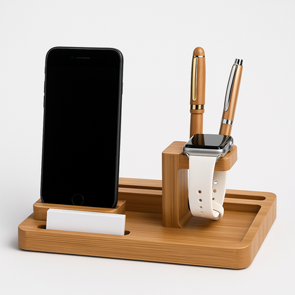 Kompatibelt laddningsställ för Apple Watch - Organiserad för flera enheter i bambu och trä
